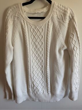 GAP White Cable Knit Fisherman Sweater 100% Cotton XL Cozy Grandpa Core